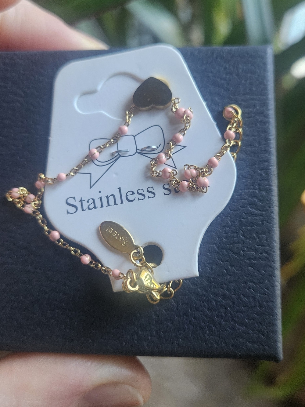 Gold-Plated Ankle Bracelet with Pink Beads